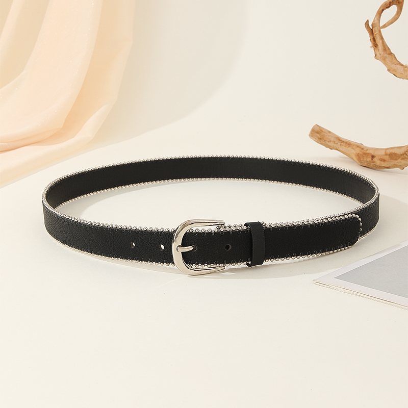 Foreign Trade Cross-Border New Retro Fit Fashion Accessories Belt Edge Beaded Belt Belt Belt For Women Diagonal Step Belt Belt details Picture