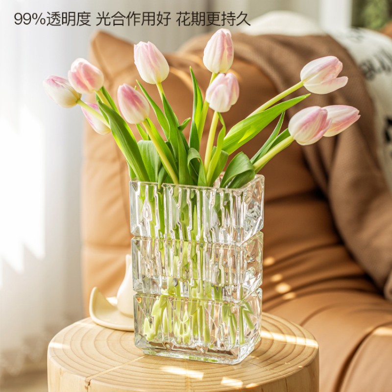 Rousseau vase ornaments, living room flower arrangements, transparent glass, ins style, internet-famous, light luxury and high-end feel, water-grown rose flowers details Picture