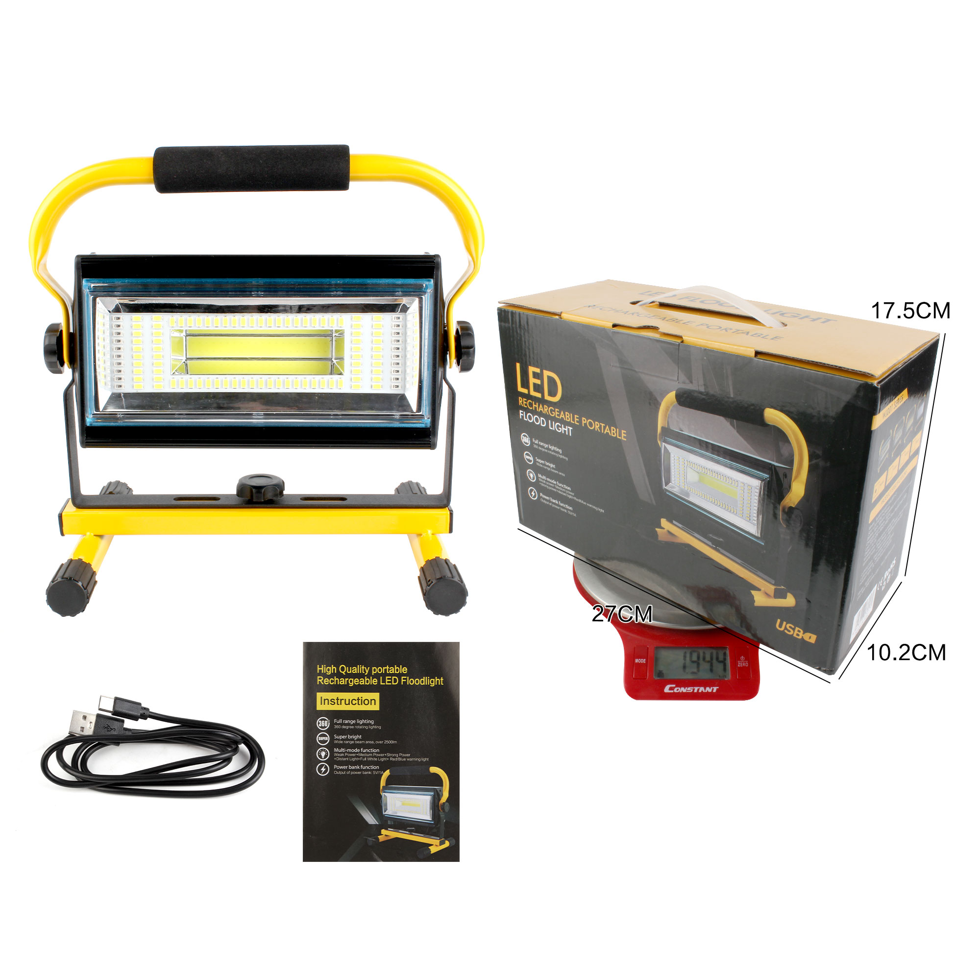 Portable power bank, hand-held mobile work light, red and blue warning, outdoor lighting for sports fields Specification image