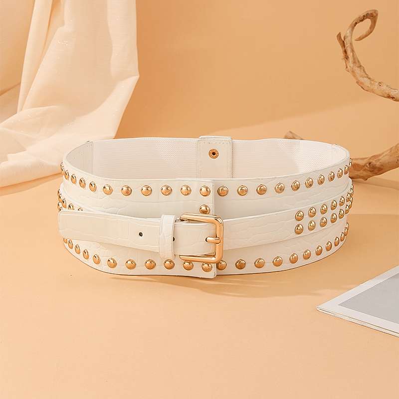 European And American Punk Style Riveted Waist Wrap Waist European And American Fashion Retro Elastic Elastic Decorative Wide Belt Women's Accessories Trench Coat Coat Sweater Application Scenario