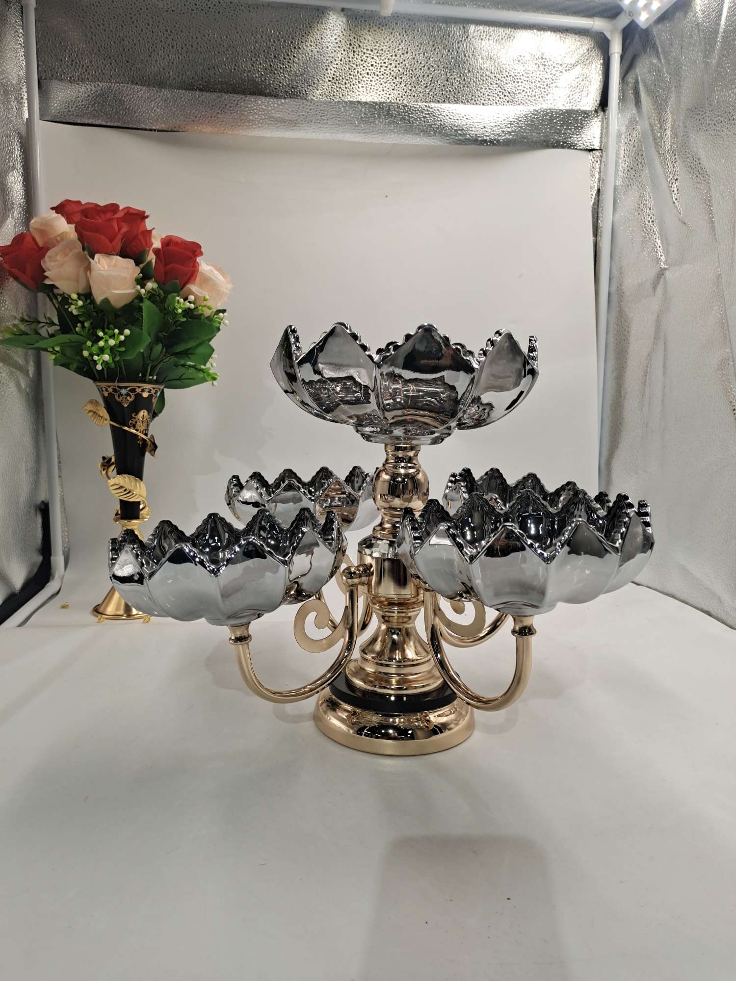 Jindian Explosion European High-Grade Crystal Swan Glass Fruit Tray Living Room Table Decoration Luxury Fruit Tray Light Luxury Soft Decoration Dry Fruit Tray Specification drawing