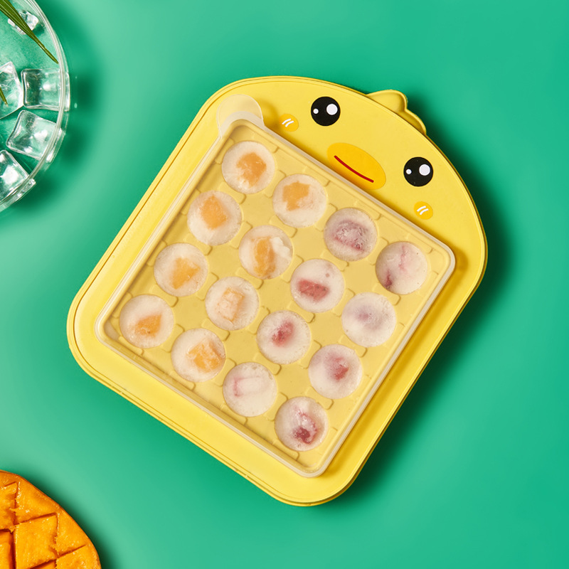 Homemade Ice Cube Ice Box Freezing Mold Quick-Freezing Device With Cover Ice Storage Box Home Yellow Duck Yellow Duck Ice Application Scenario