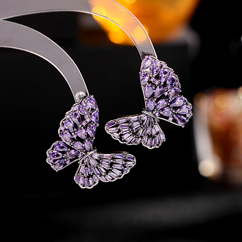 s925 Silver needle niche super fairy temperament earrings factory direct zircon inlaid earrings break cocoon into butterfly butterfly earrings