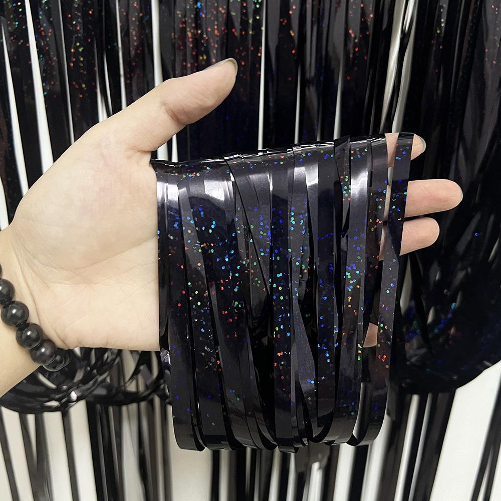 Black door curtain Laser rain curtain Birthday party party atmosphere Background wall decorative props Festive wedding ceiling fringe