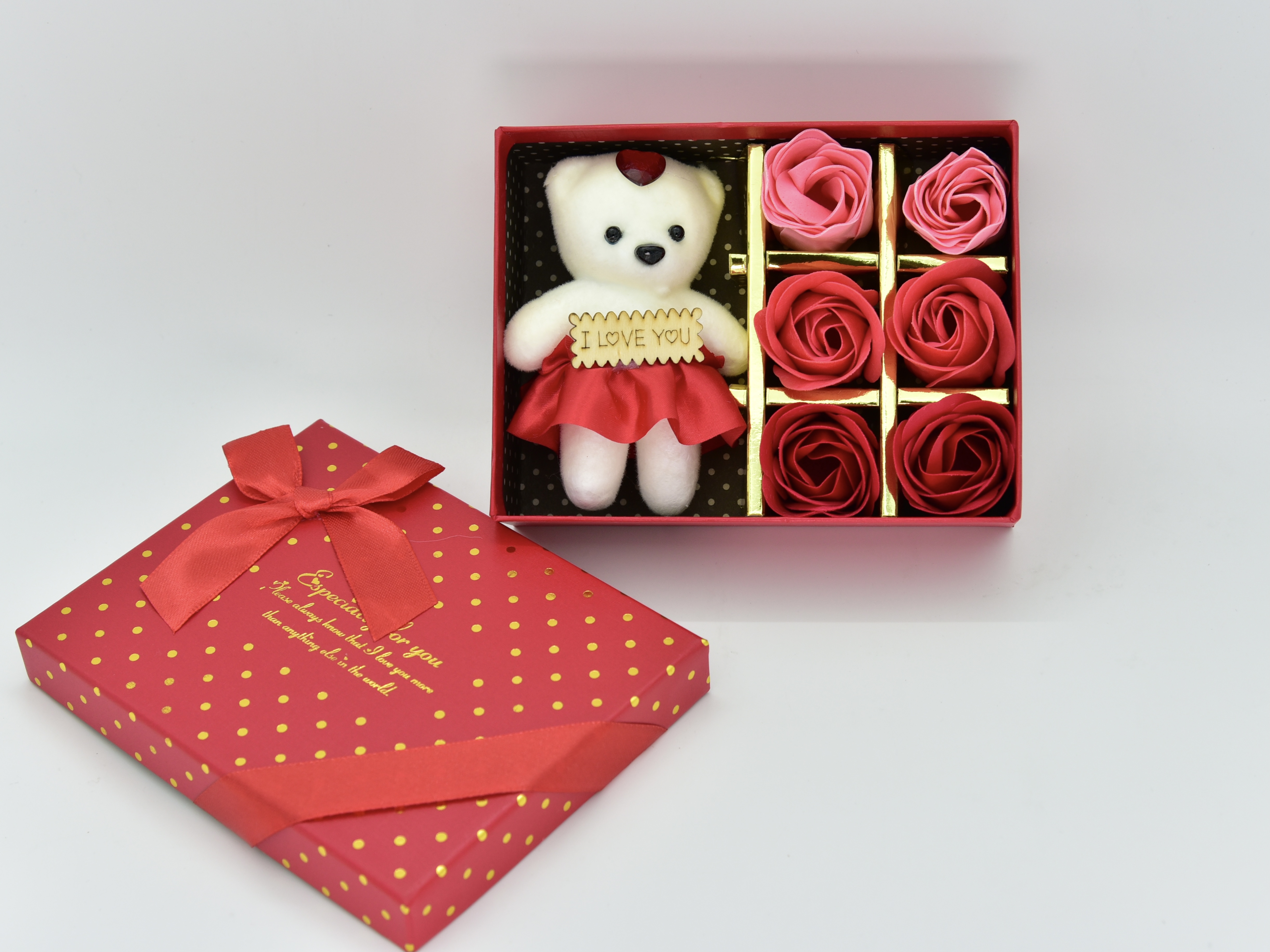 6 color boxes with bear gifts, single soap flowers, wholesale soap flowers, Qixi Festival Valentine's Day gifts, eternal flowers, single roses