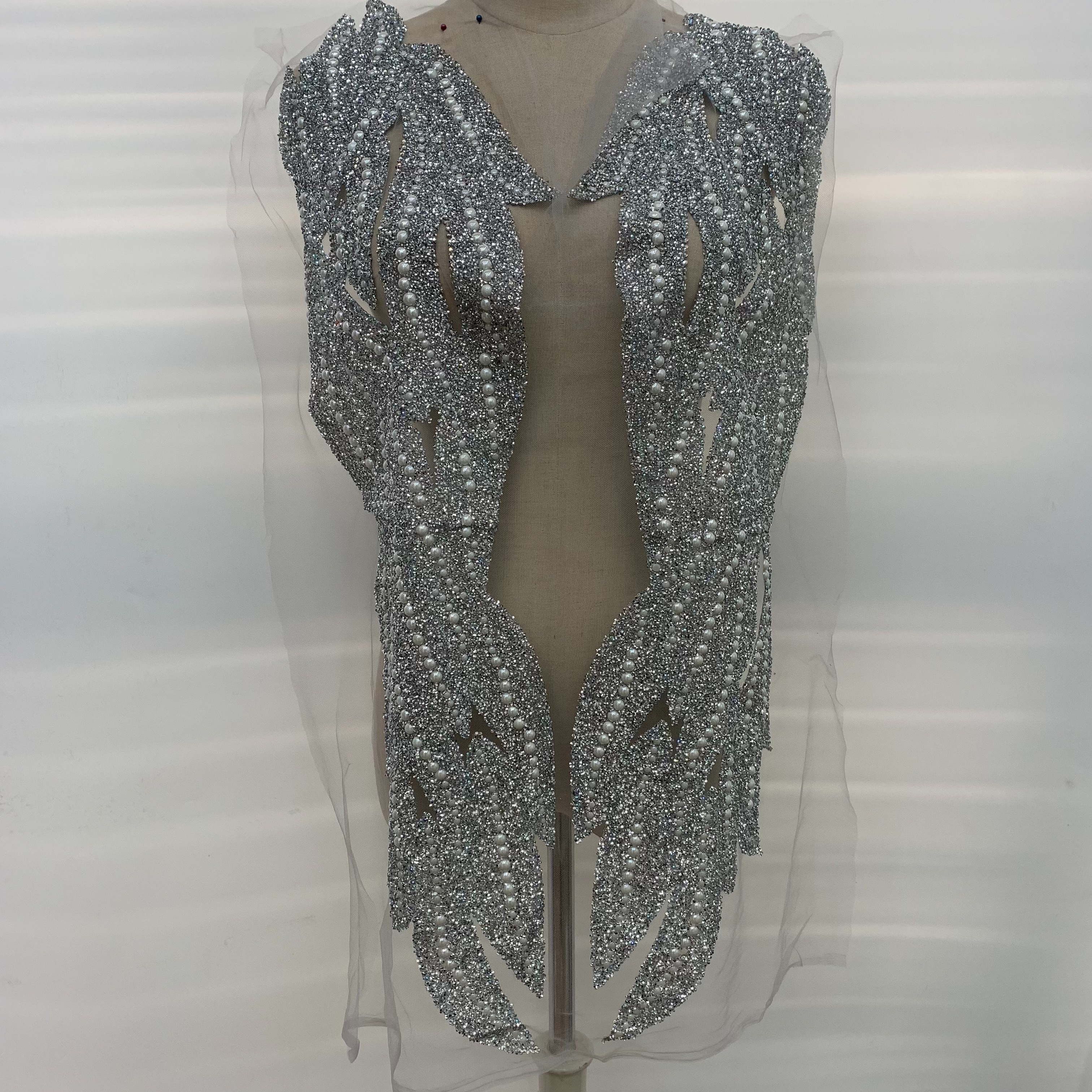 Heavy-duty self-adhesive pearl diamond-encrusted V-neck decorative decal wedding dress accessories
