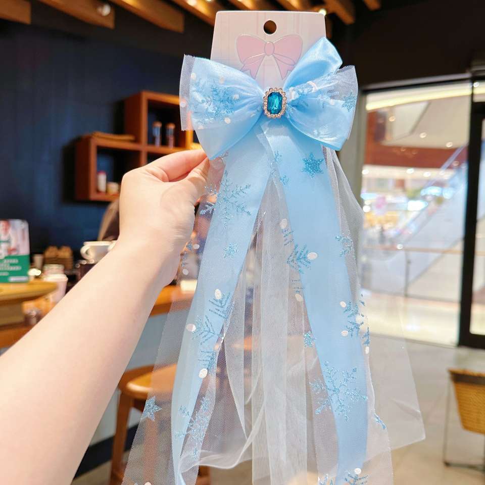 Jiarui Baby 2023 Summer New Style Children's Hair clips, headscarves, snowflake bows, veil, princess, little girl press clips, top clips, girls' headscarf accessories detail image 3