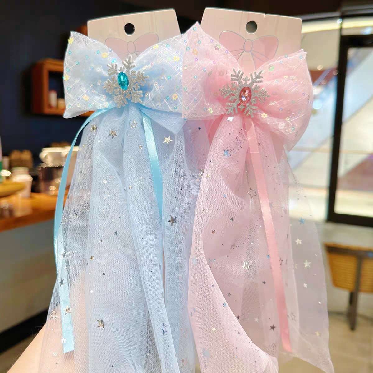 Jiarui Baby 2023 Summer New Style Children's Hair clips, headscarves, snowflake bows, veil, princess, little girl press clips, top clips, girls' headscarf accessories detail image 4