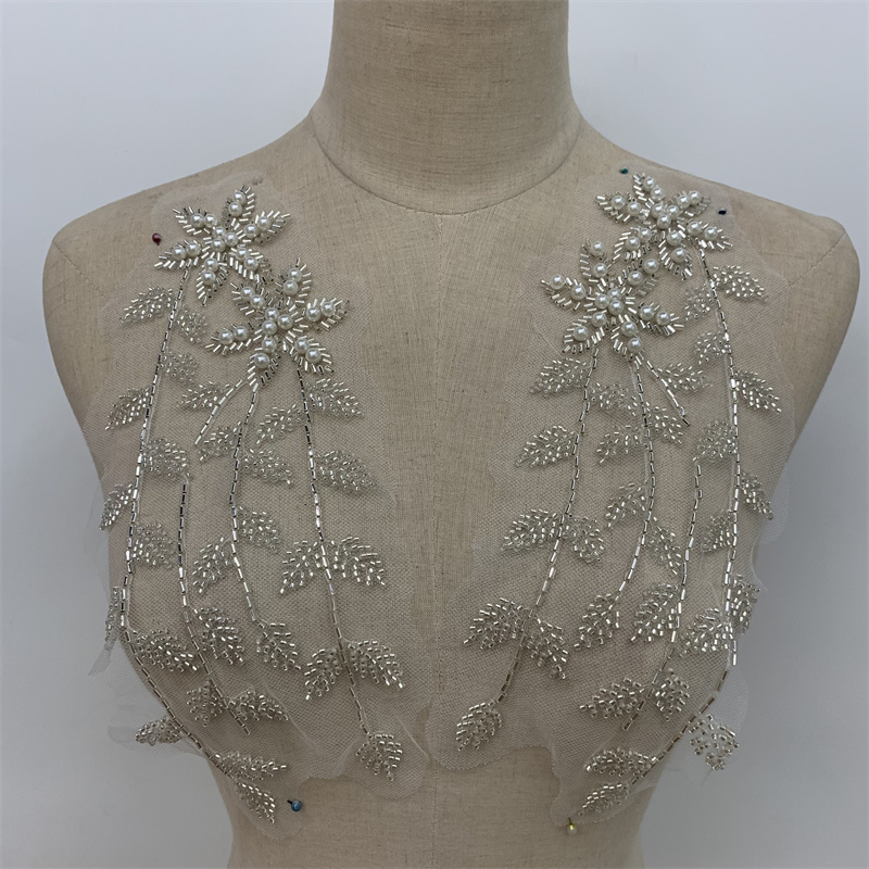 银色管珠对花衣领服装辅料领花配件配饰