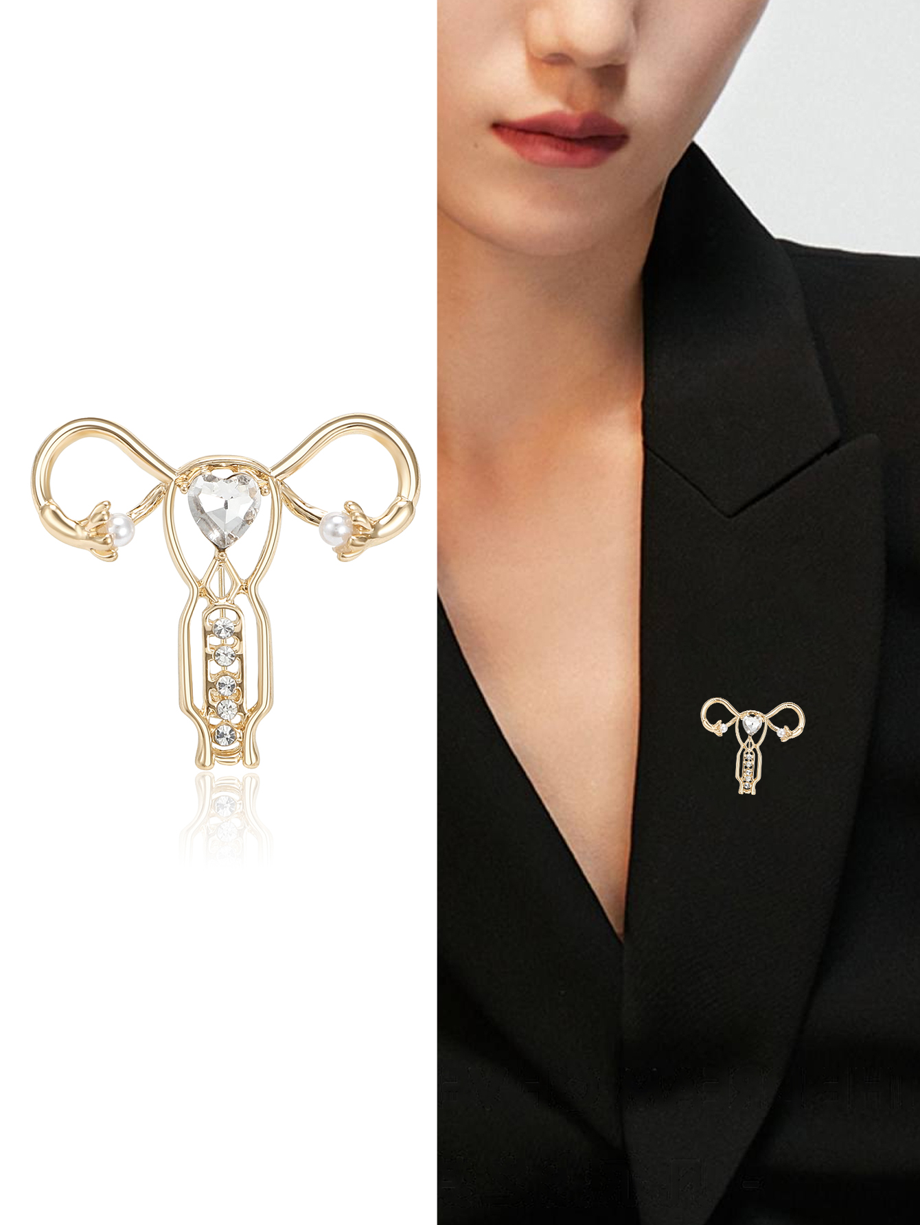 厂家直销创意轻奢新款热销复古水钻子宫不锈刚胸针防走光 胸针轻奢创意复古胸针简约时尚配饰别针