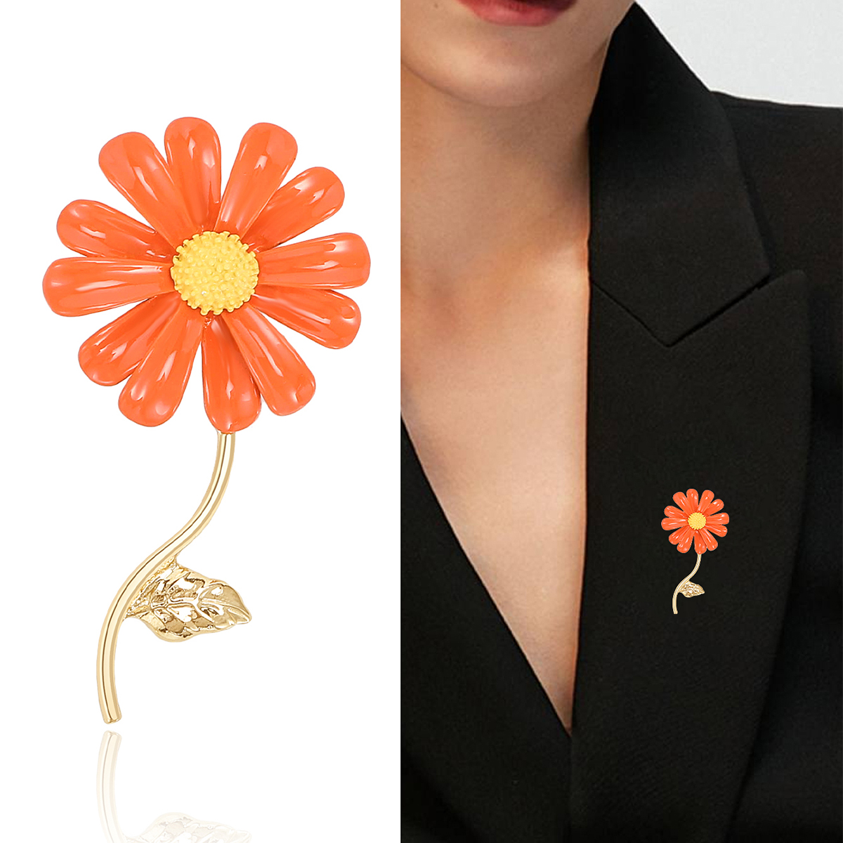 Factory direct creative light luxury new hot retro enamel enamel chrysanthemum stainless steel brooch anti-slip brooch Light luxury creative retro brooch simple fashion accessory pin