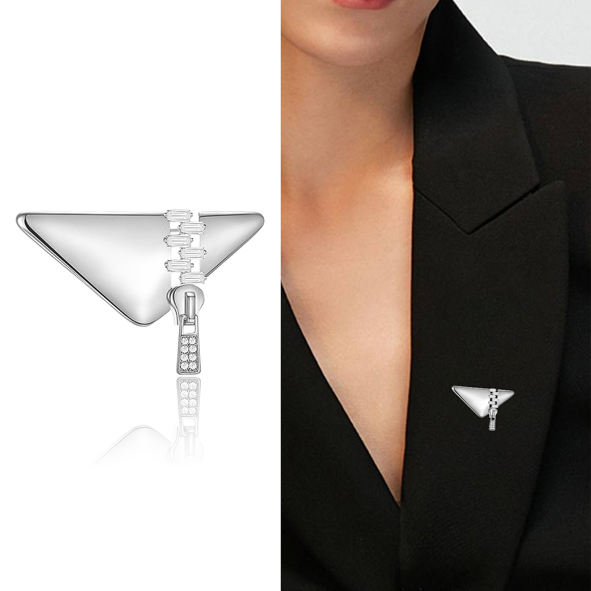 厂家直销创意轻奢新款热销复古水钻拉链不锈刚胸针防走光 胸针轻奢创意复古胸针简约时尚配饰别针