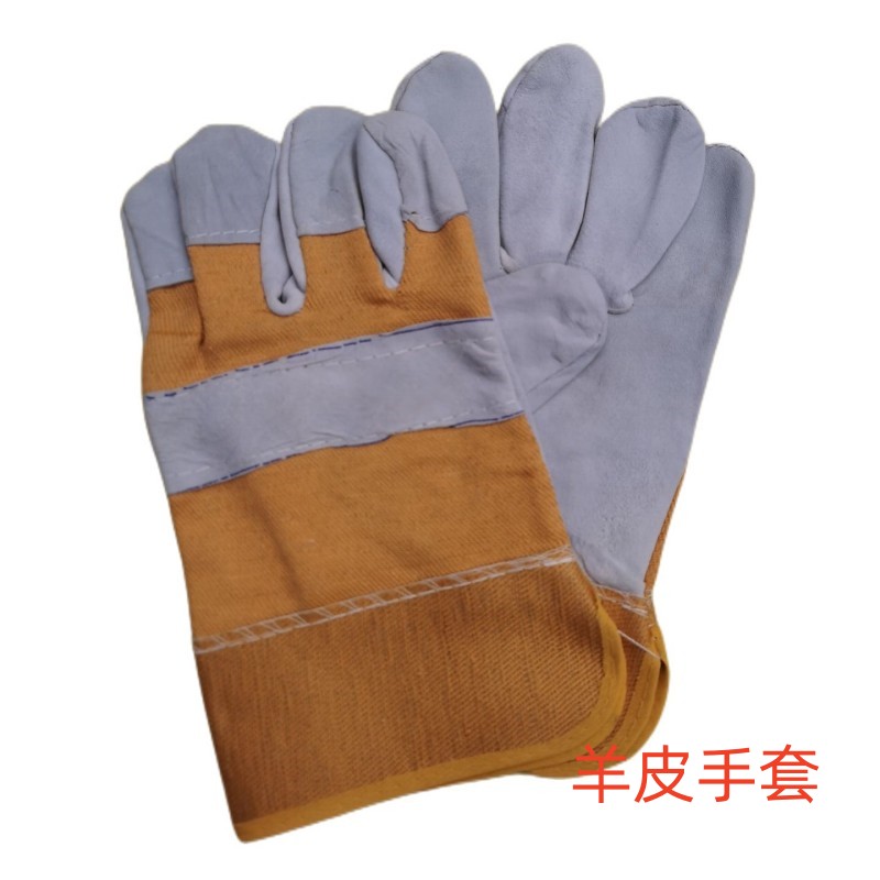 外贸羊皮整掌短皮焊工手套劳保防护工作手套电焊半皮劳动批发皮手套详情图5