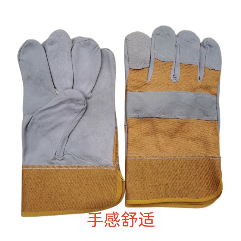 外贸羊皮整掌短皮焊工手套劳保防护工作手套电焊半皮劳动批发皮手套