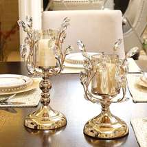 北欧轻奢金色水晶烛台欧式蜡烛台金属摆件餐桌烛光晚餐浪漫道具