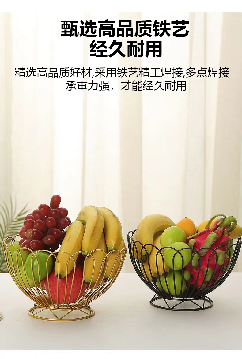 新款铁艺果篮圆形花环水果篮百搭客厅茶几水果盘家用零食收纳篮详情2