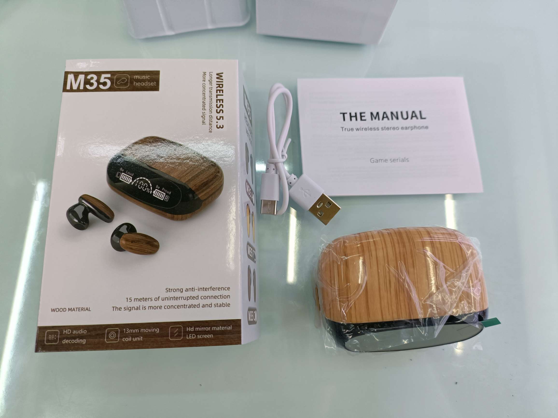 M35木纹蓝牙耳机 椭圆耳机图