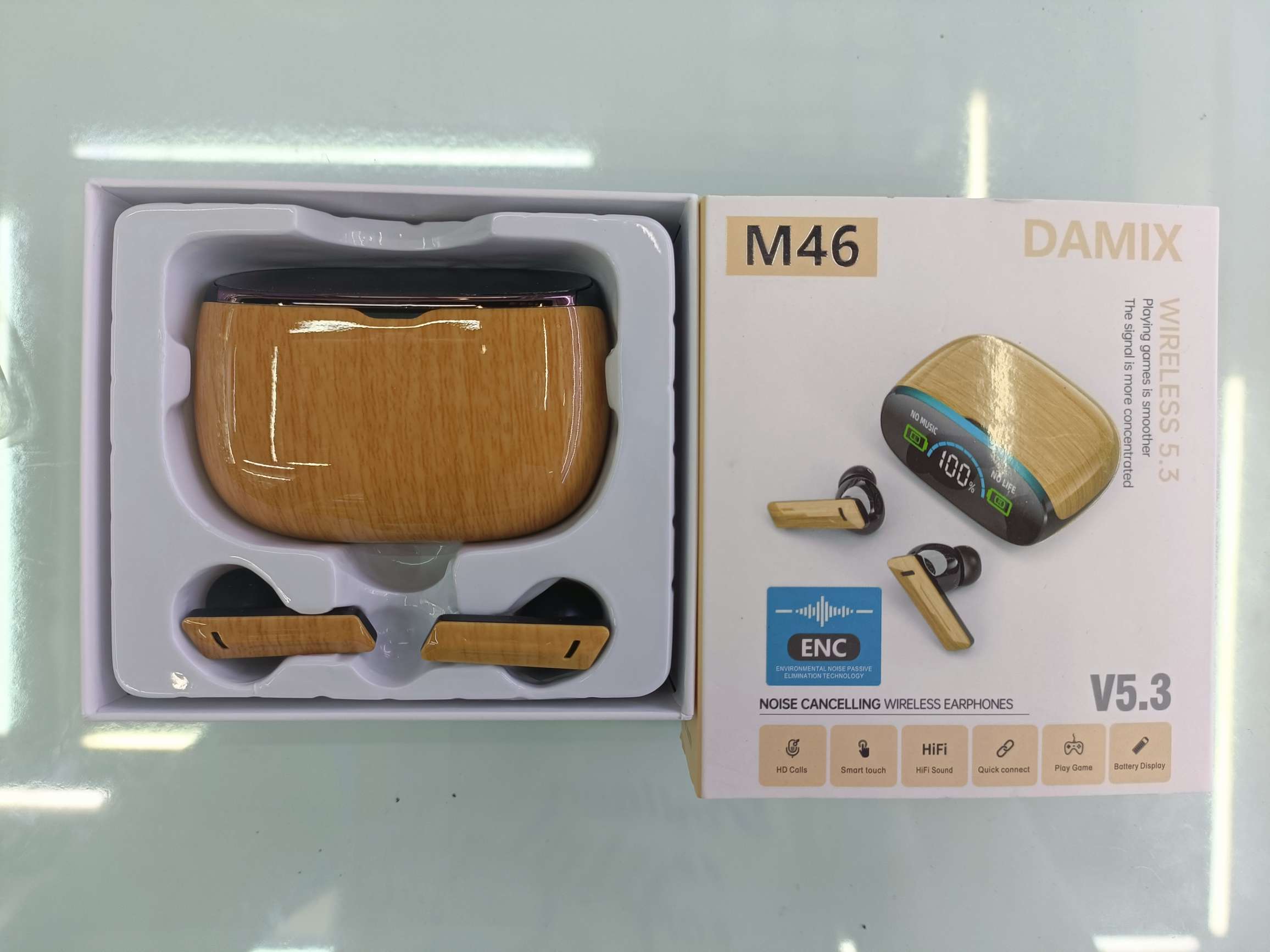 M46 wood grain Bluetooth headset