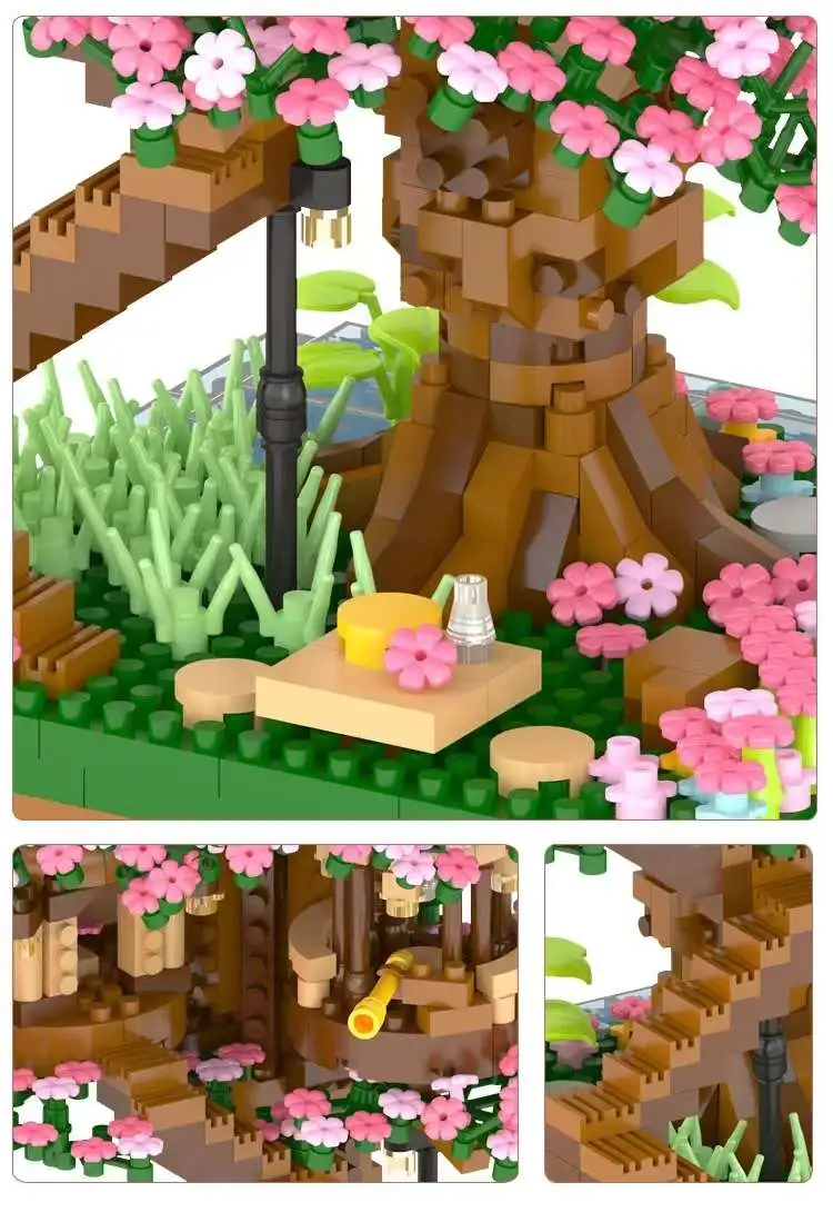 Chinese flower building block cherry blossom bouquet, high-difficulty huge flower tree house simulation girl, domestic educational series of decorative items detail image 3