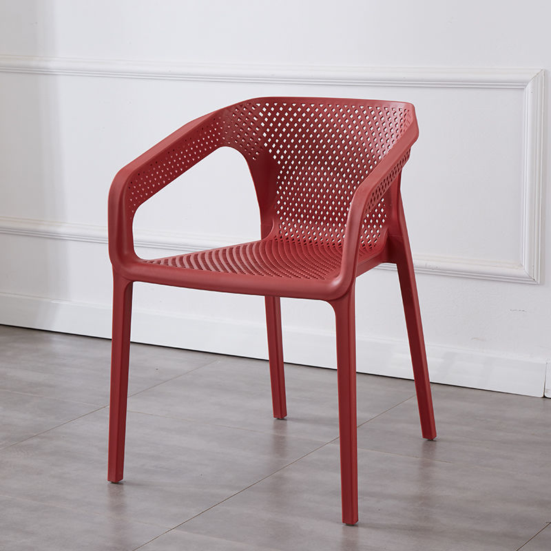 北欧塑料带扶手靠背椅加厚休闲成人餐椅简约大排档实心凳子洽谈椅图