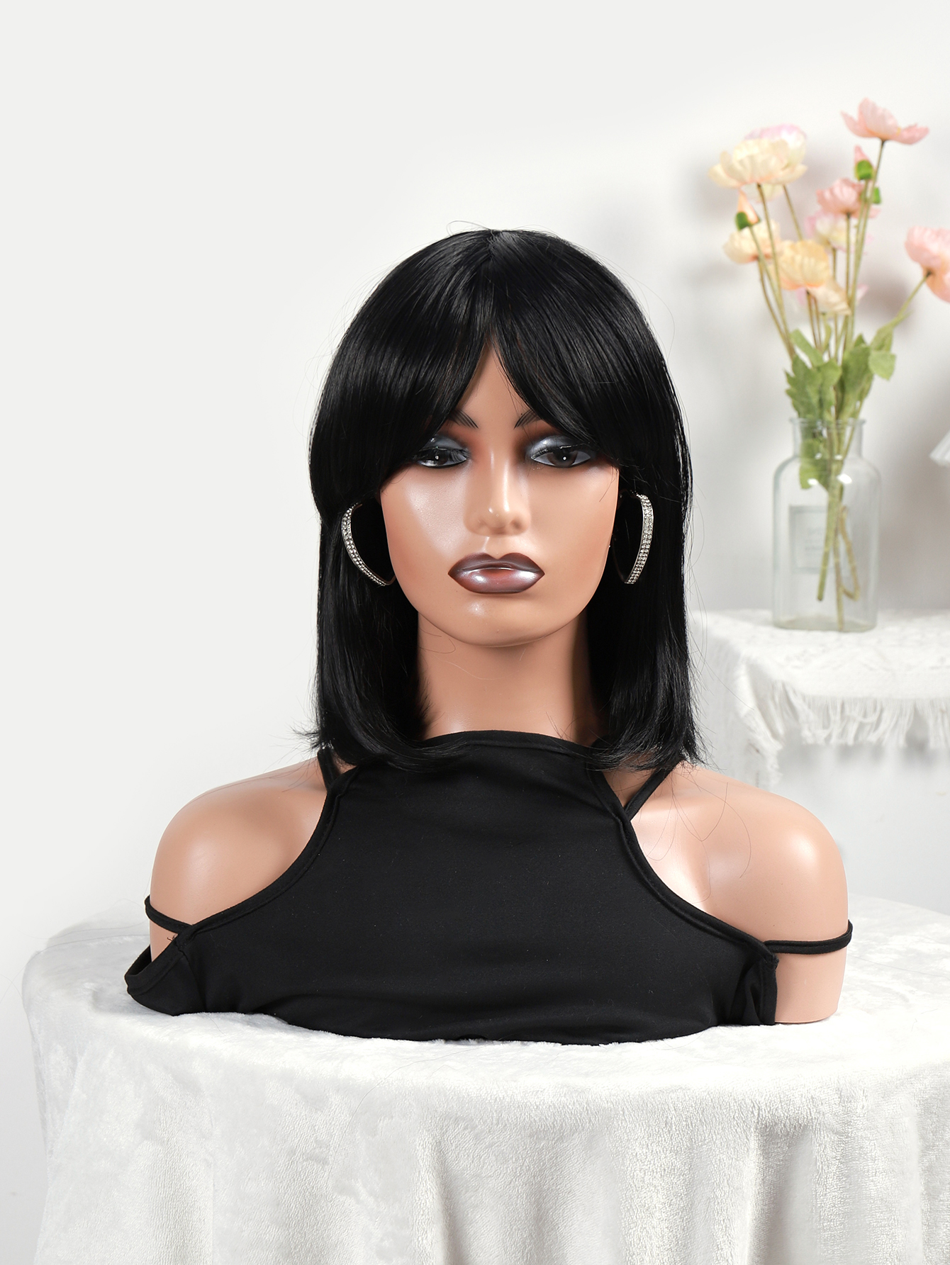 Manufacturer's in-stock European and American cross-border wigs, figure-eight bangs, Bob, short straight hair wigs, hair wigs details Picture