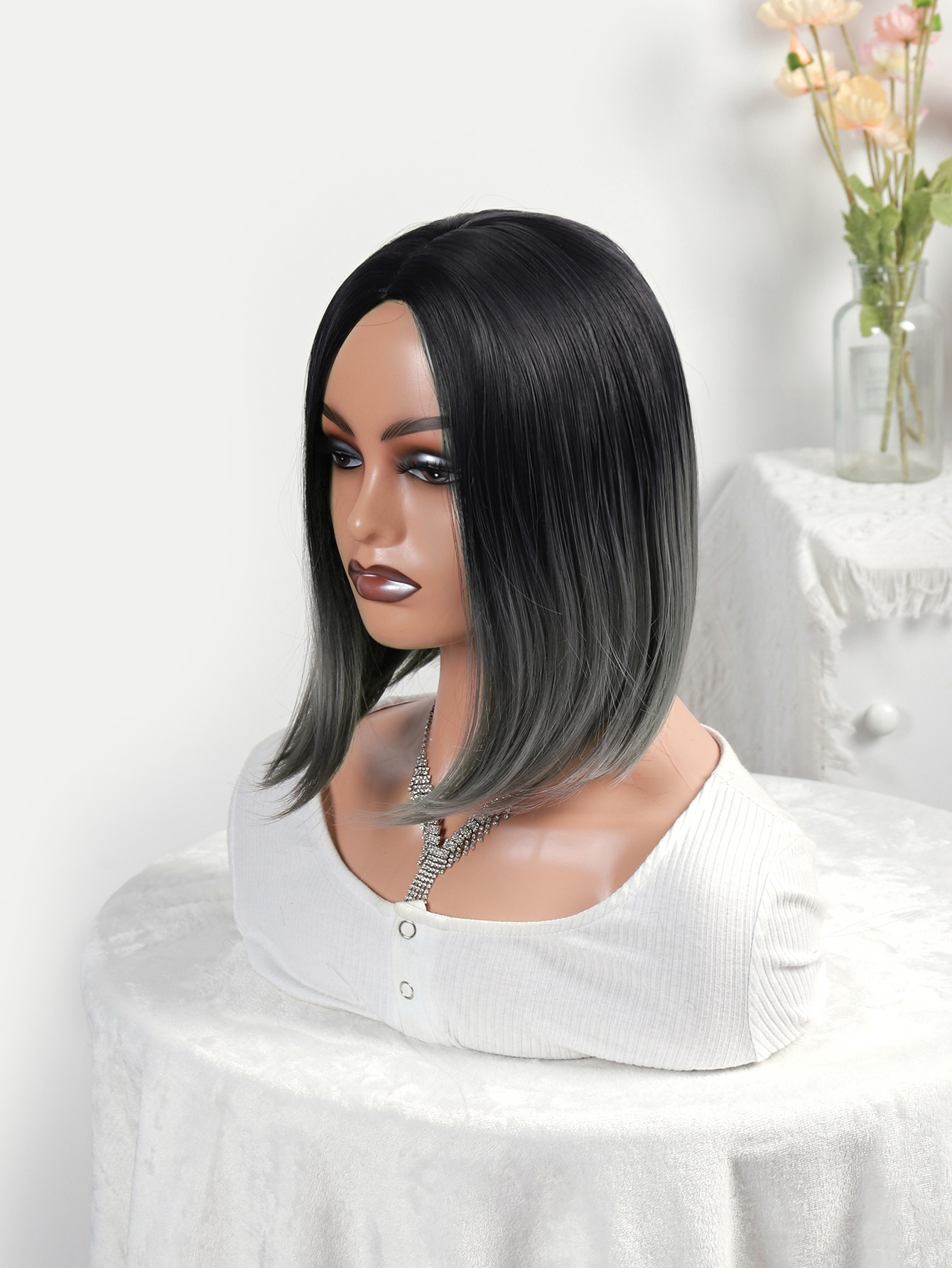 European and American cross-border straight hair matching color long vacation hair dyeing Bob wig high-temperature silk chemical fiber wig hair wigs Specification image