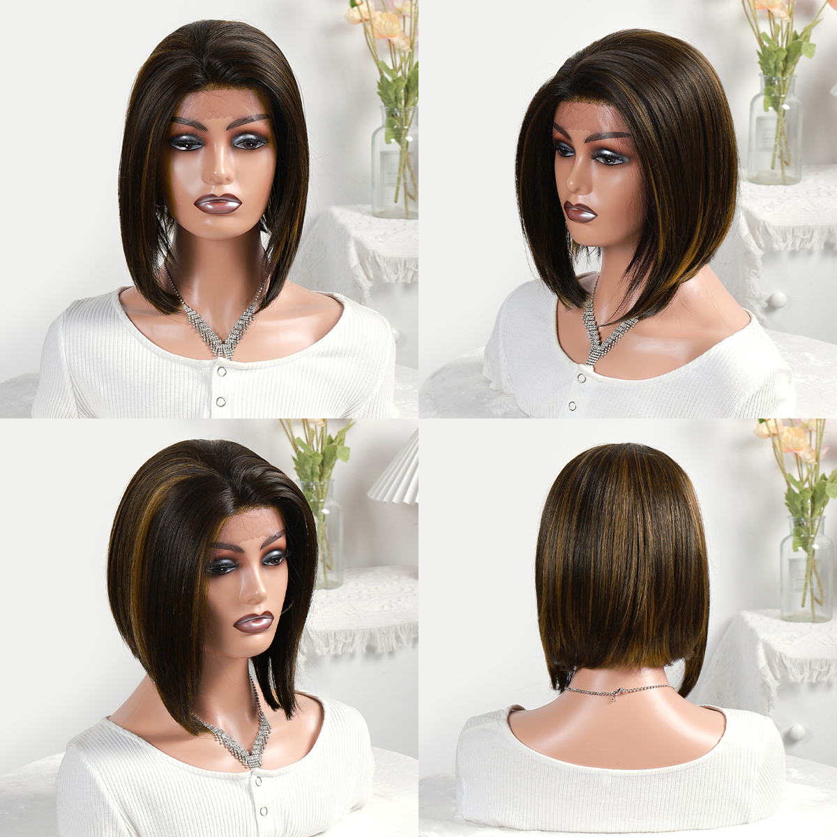 Wholesale of black and brown short straight Bob wigs and synthetic fiber hair covers for European and American fashion ladies in foreign trade newlook