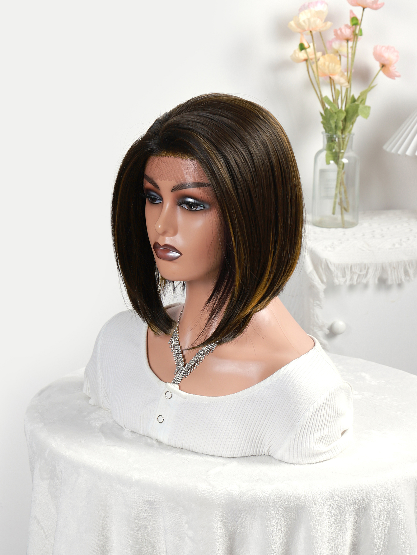 Wholesale of black and brown short straight Bob wigs and synthetic fiber hair covers for European and American fashion ladies in foreign trade newlook Specification image