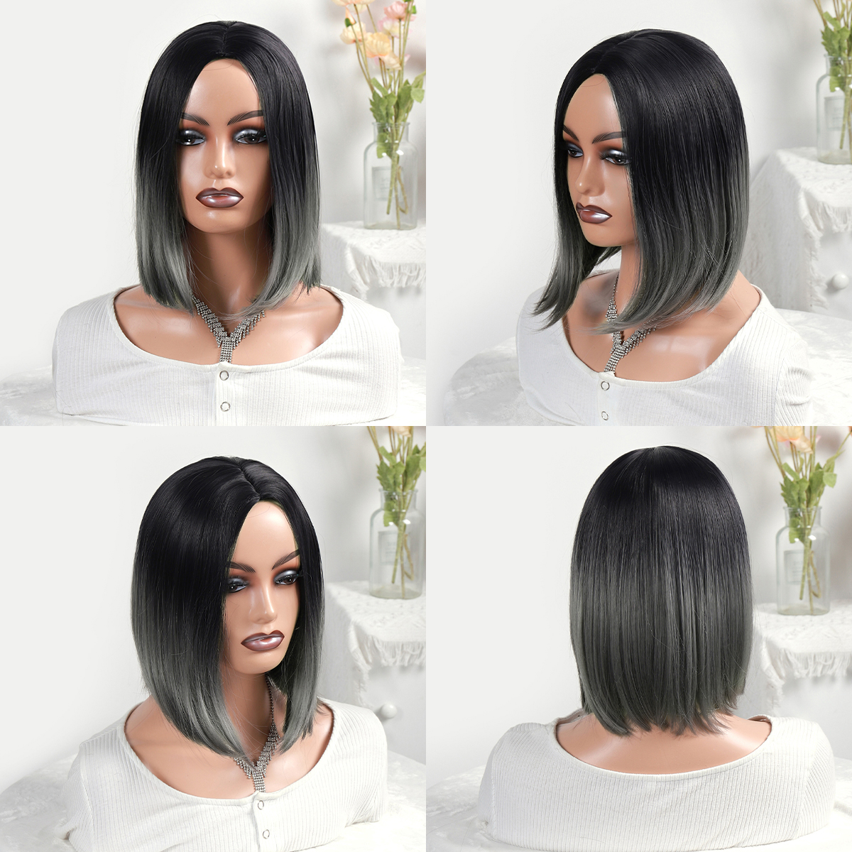 European and American cross-border straight hair matching color long vacation hair dyeing Bob wig high-temperature silk chemical fiber wig hair wigs