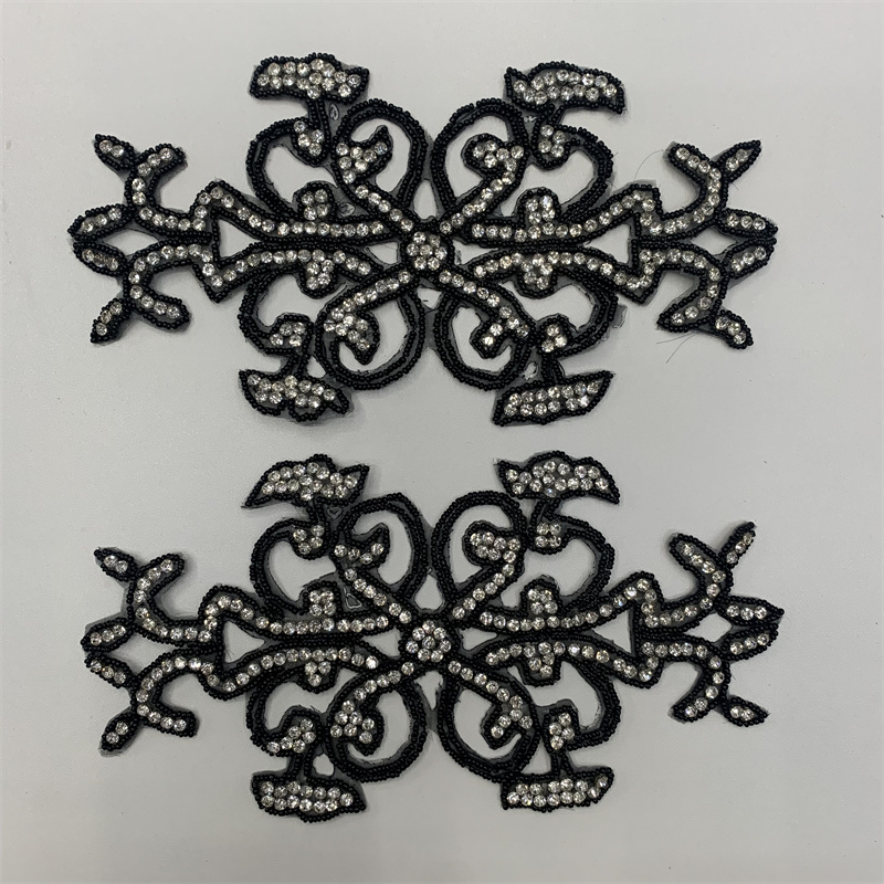 Hollowed-out black diamond-encrusted lace fabric for clothing accessory decoration