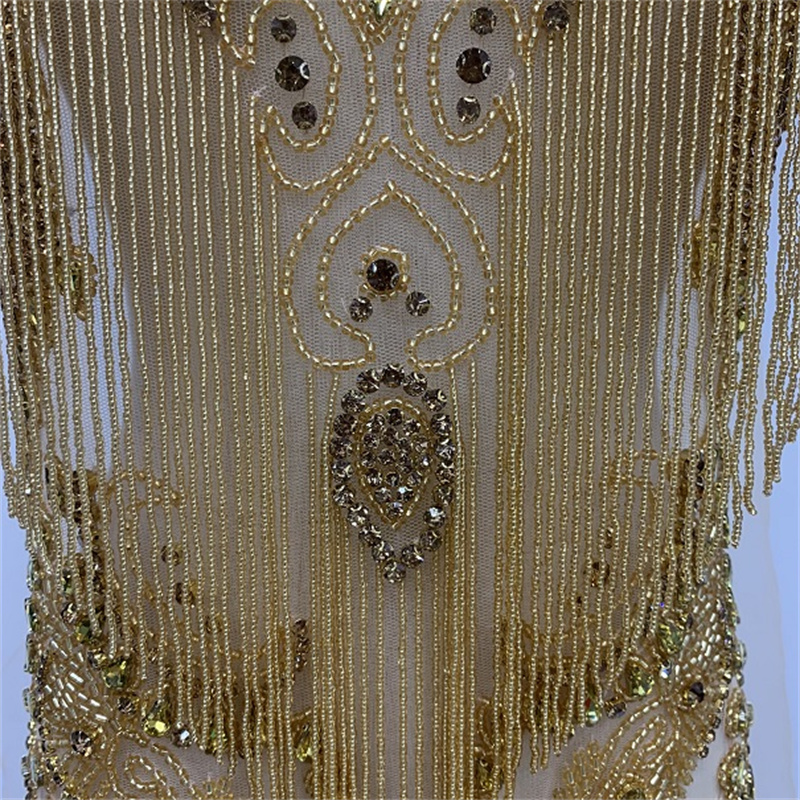 Heavy industry gold front panel with beaded applique tassel mesh applique details Picture