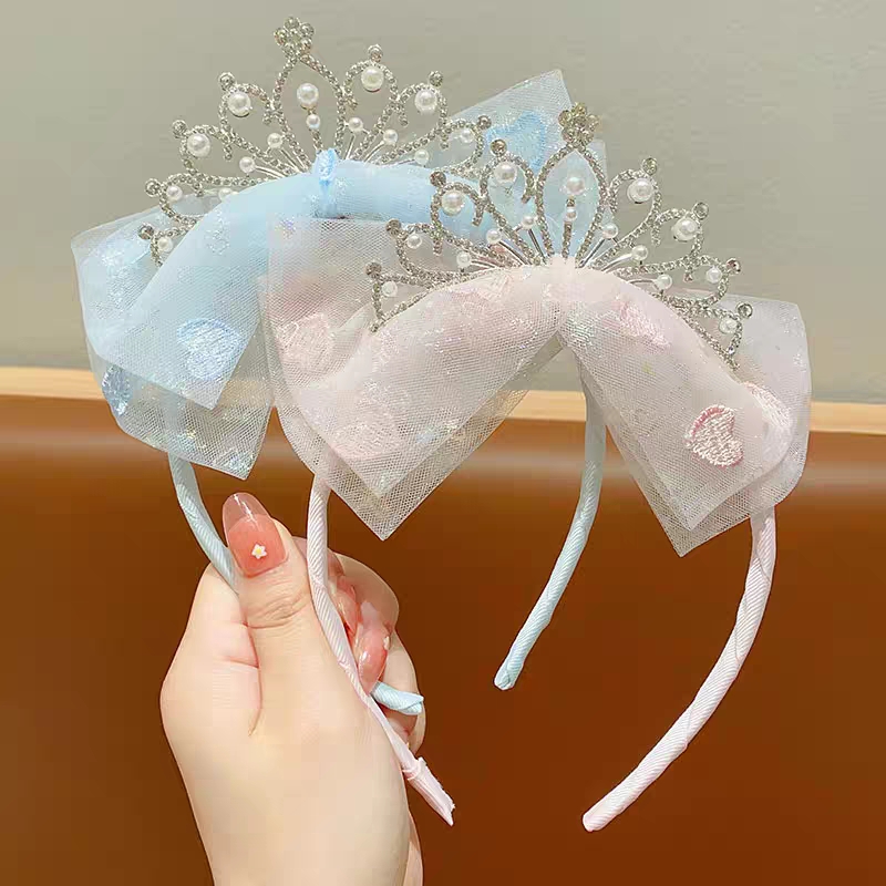 Children's princess crown headwear, super fairy-like hair band for little girl's birthday, new bow king crown hair band for girls detail image 2