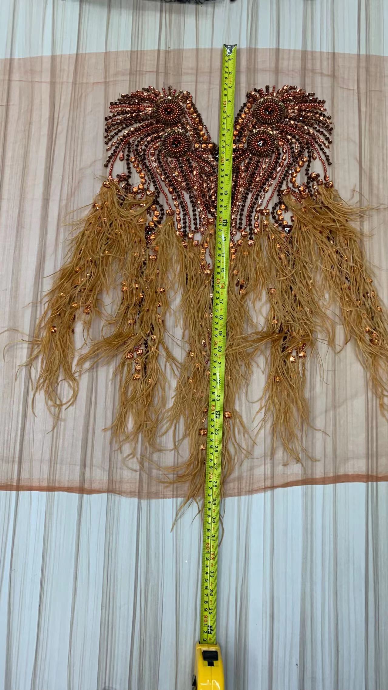 羽毛新款 56X100cm深V款婚纱礼服手工钉珠贴花详情11