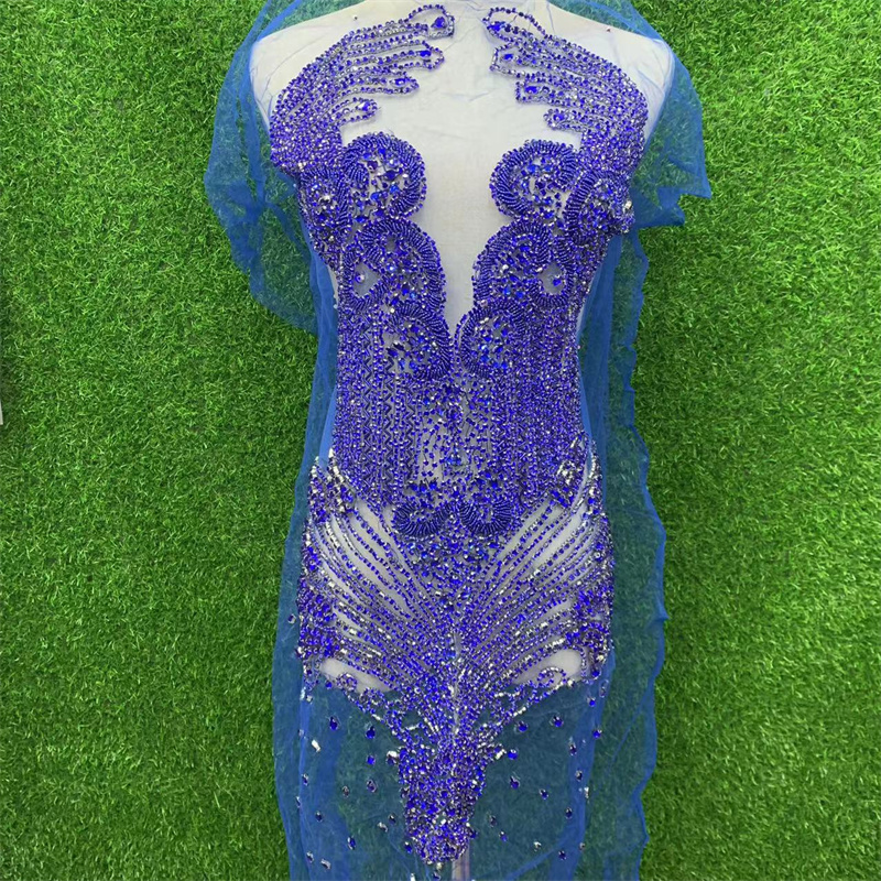 Gold front hand-stitched beaded wedding dress brooch with mesh applique details Picture