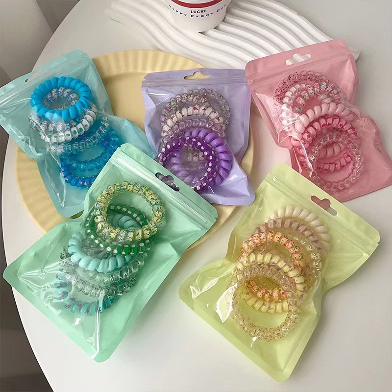 Sweet candy-colored hair tie, gradient color series, telephone line hair band, hair tie, women's seamless hair tie, hair band that won't damage hair, headwear Specification image