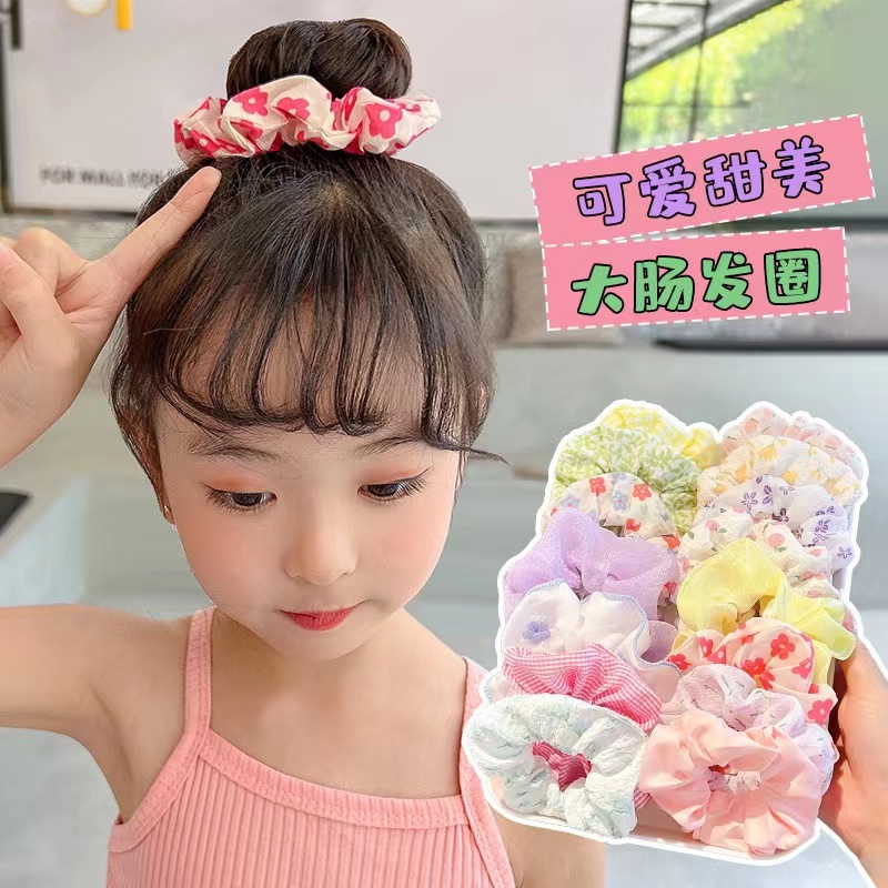 Children's Korean-style cute large intestine hair band, baby's summer sweet ins headwear, girls' ponytail hair bun hair accessory details Picture
