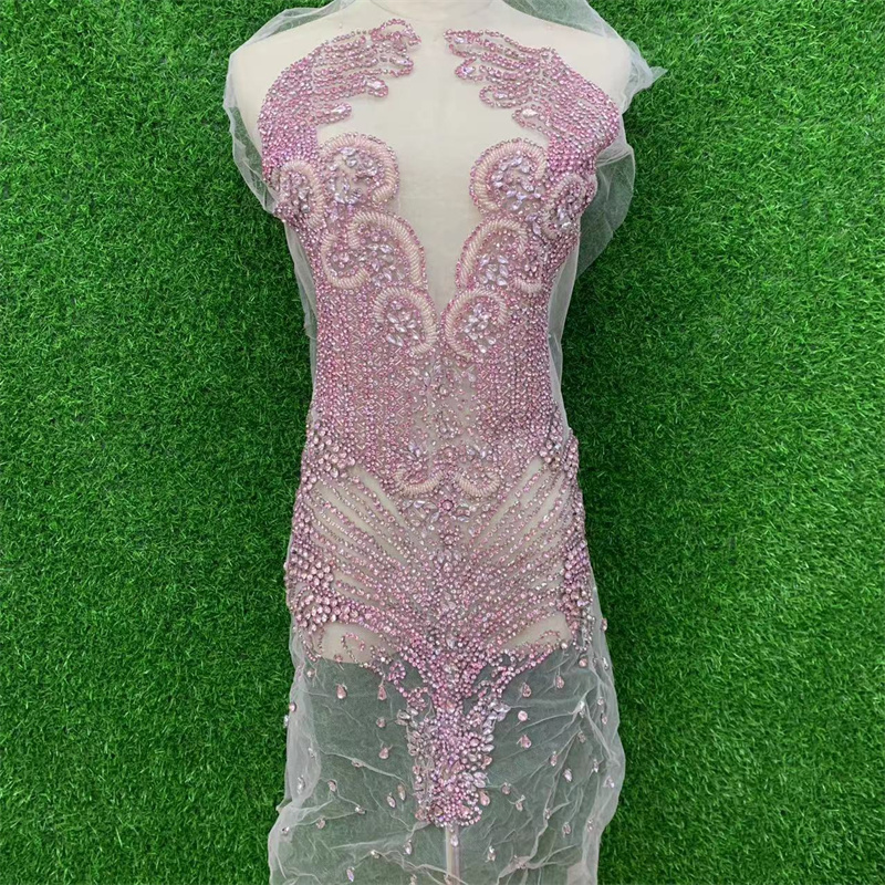 Gold front hand-stitched beaded wedding dress brooch with mesh applique Item Picture