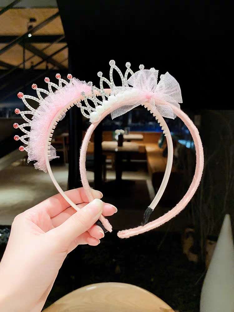 Children's hair bands, girls' crown headbands, headwear, princess crown hair clips, little girls' hair clips, mesh, bow hair accessories detail image 4
