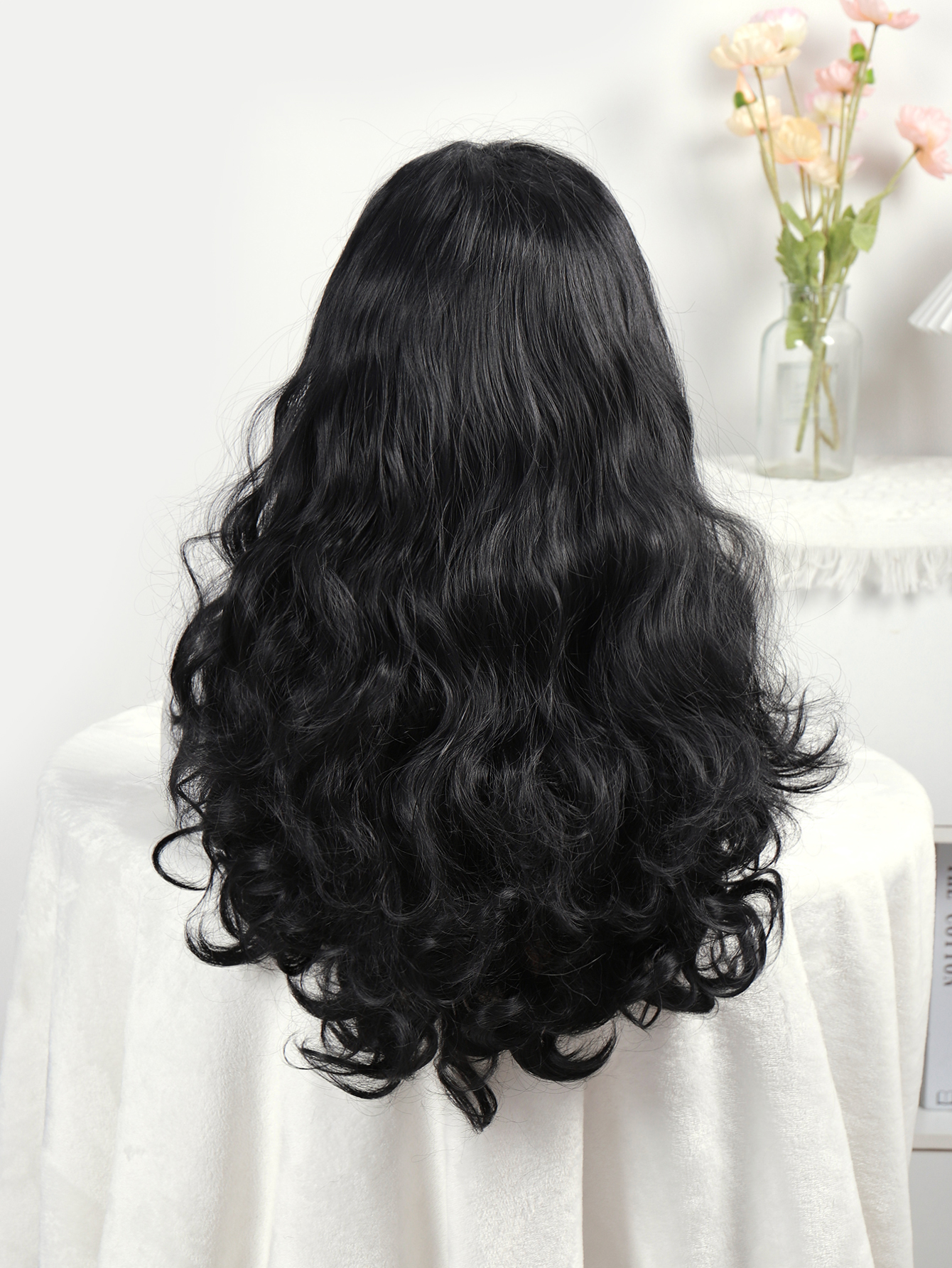 Cross-border European and American wigs, women's fashionable synthetic fiber headwear, black fluffy long curly hair, factory direct sales newlook Item Picture