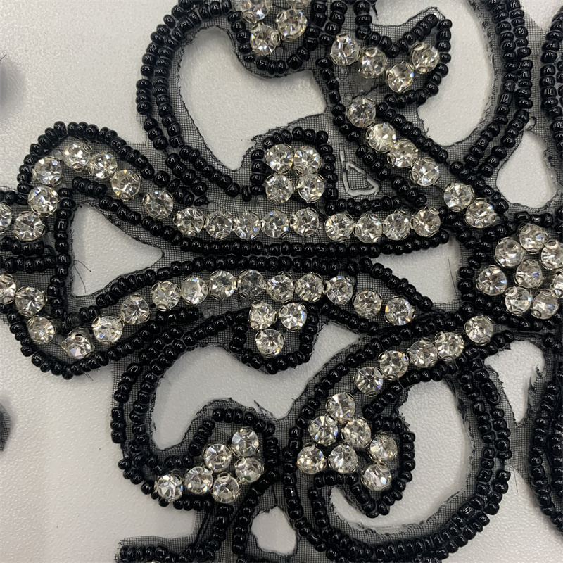 Hollowed-out black diamond-encrusted lace fabric for clothing accessory decoration Specification image