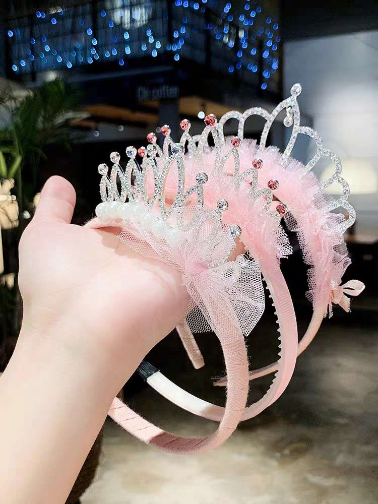 Children's hair bands, girls' crown headbands, headwear, princess crown hair clips, little girls' hair clips, mesh, bow hair accessories details Picture