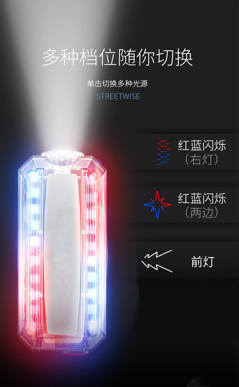 W670、W671充电肩灯LED警示灯红蓝光肩膀灯交巡逻骑行自行车尾灯前灯夹子灯详情6