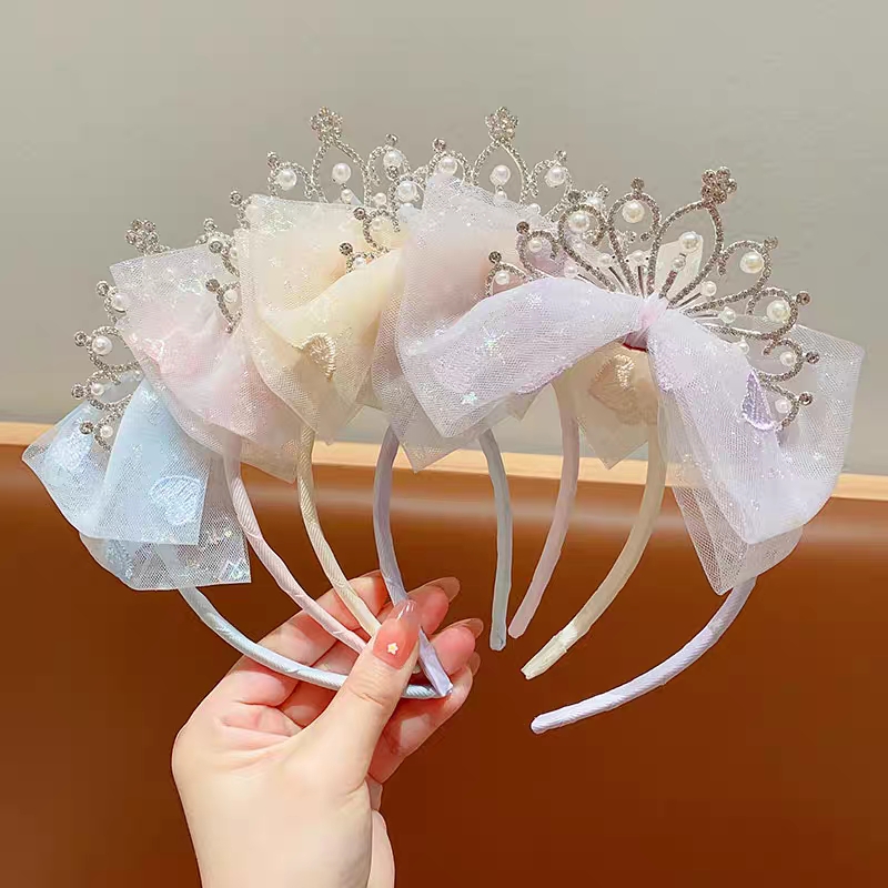 Children's princess crown headwear, super fairy-like hair band for little girl's birthday, new bow king crown hair band for girls detail image 3