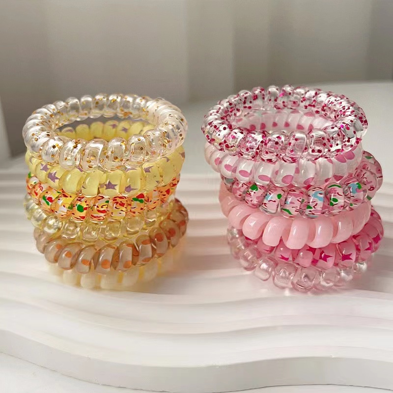 Sweet candy-colored hair tie, gradient color series, telephone line hair band, hair tie, women's seamless hair tie, hair band that won't damage hair, headwear Application Scenario