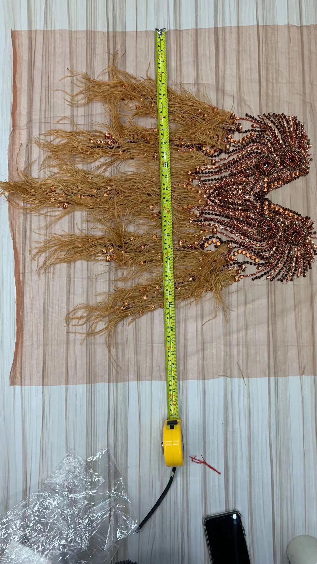 羽毛新款 56X100cm深V款婚纱礼服手工钉珠贴花详情12