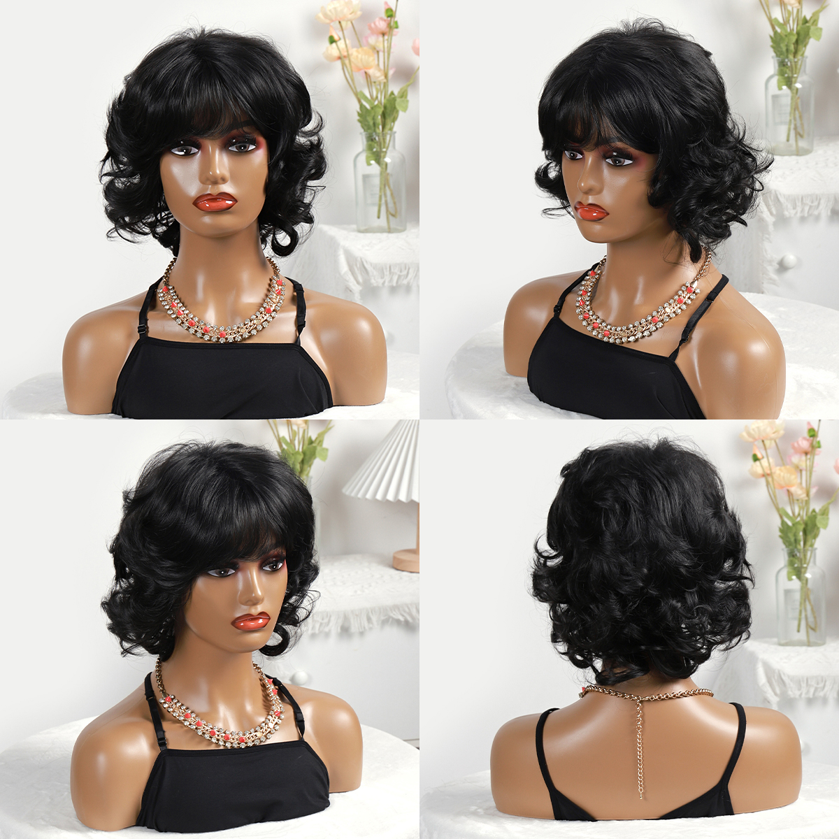 Cross-border European and American wigs, short hair for women, fluffy face shaping, hand-hooked bangs, fake headwear factory direct sales newlook