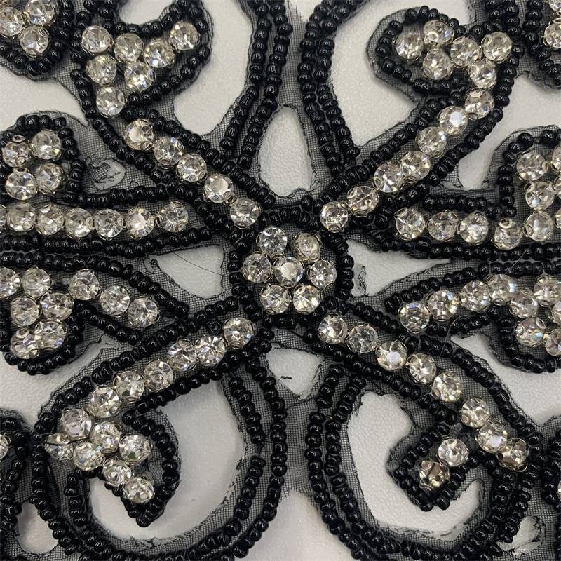 Hollowed-out black diamond-encrusted lace fabric for clothing accessory decoration Application Scenario