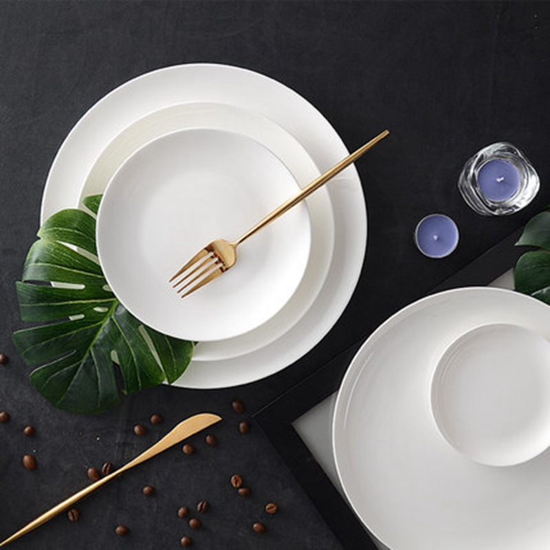 Hotel Western-style shallow plates, pure white ceramic plates, steak plates, grilled meat, moonlight round plates, daily tableware details Picture