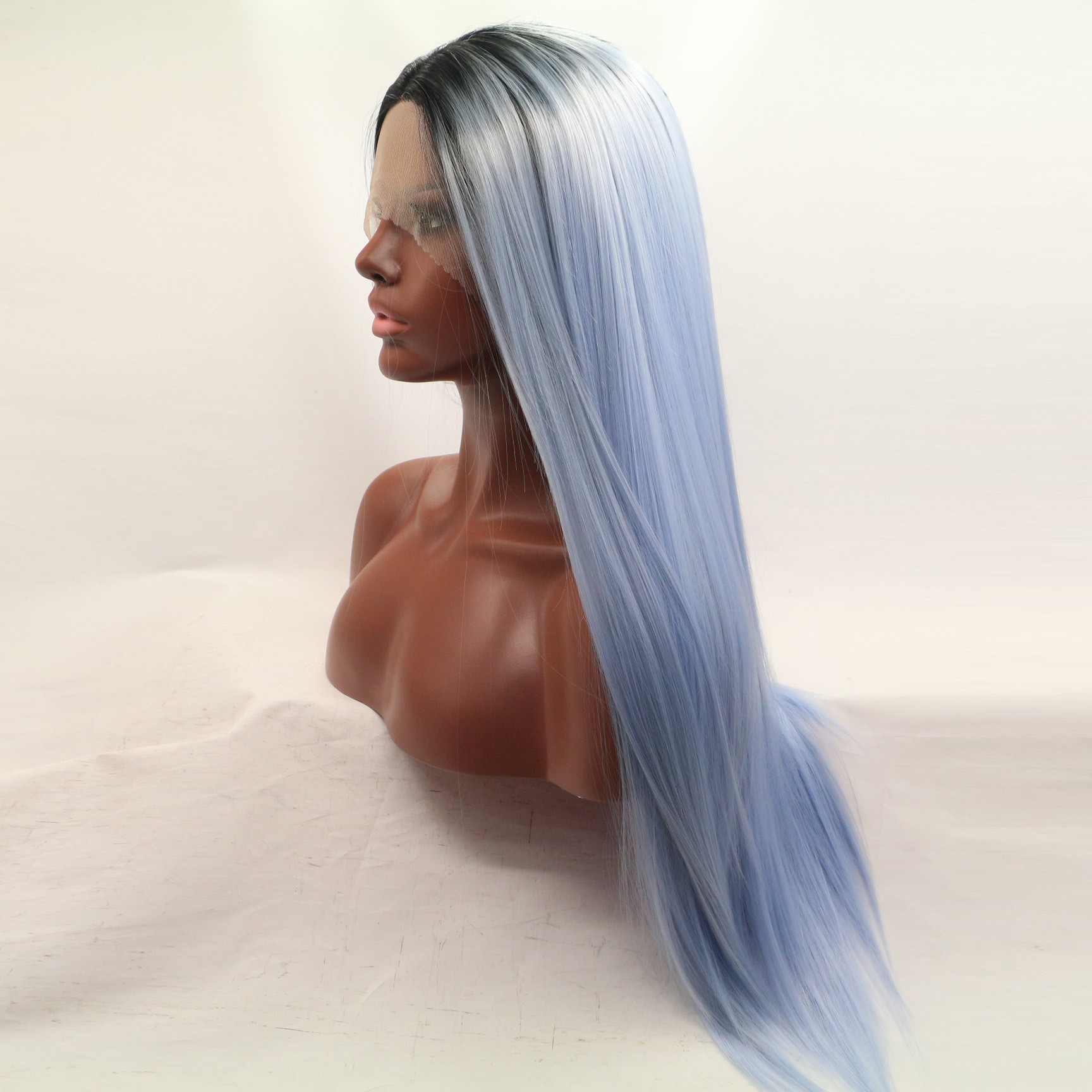 newlook for cross-border trade: Long straight hair in gradient blue hand-woven lace synthetic fiber wigs pic 11