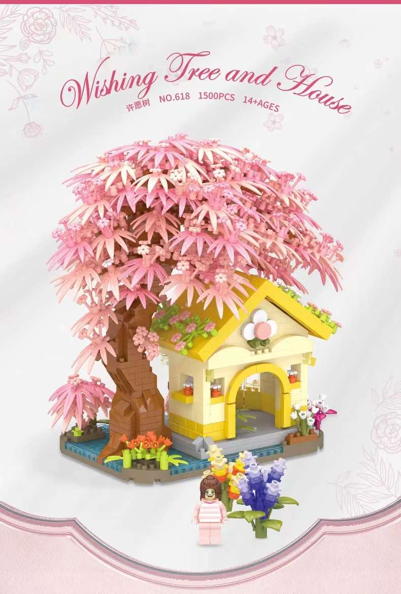 The United Creativity 618 Flower Series Wishing Tree is compatible with Lego diamond small particle building blocks for girls' toys detail image 3